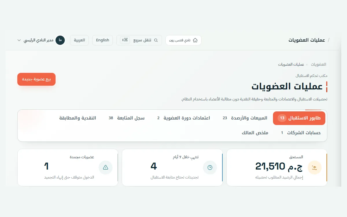 شاشة عمليات العضويات الحقيقية في DafitZone